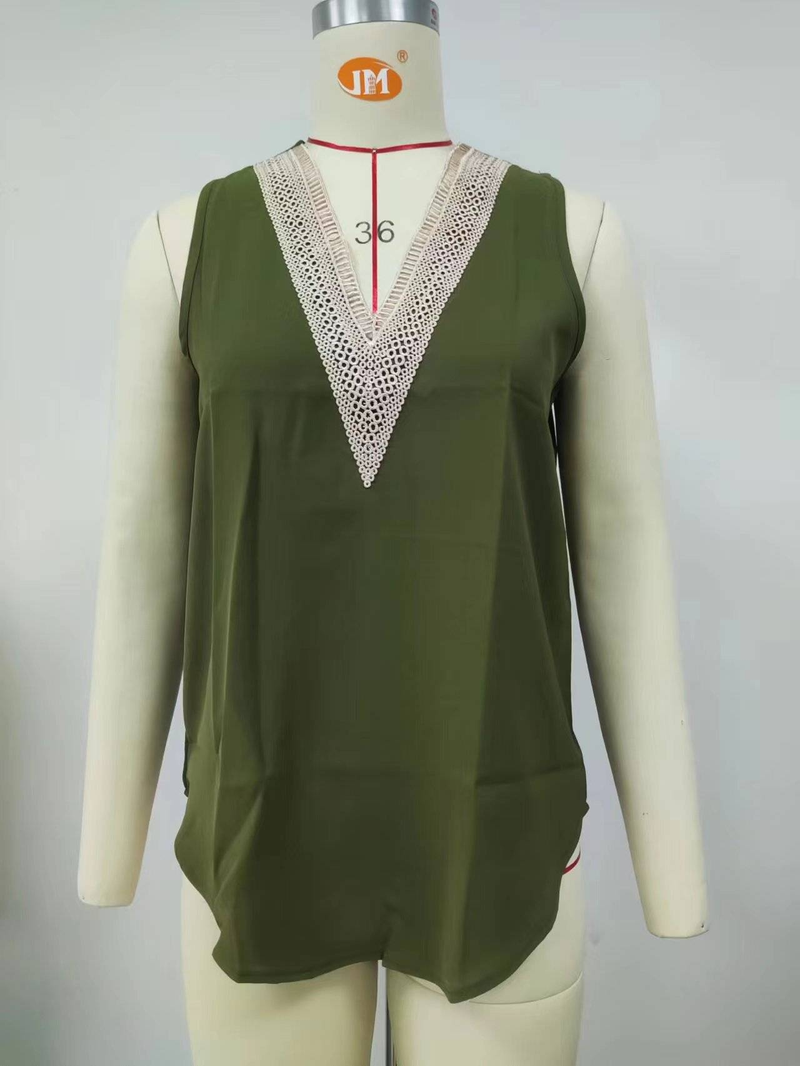 Abbigliamento da donna Camicia in chiffon solido casual Camis con scollo a V allentato Pullover senza maniche Canotta_voghion.com