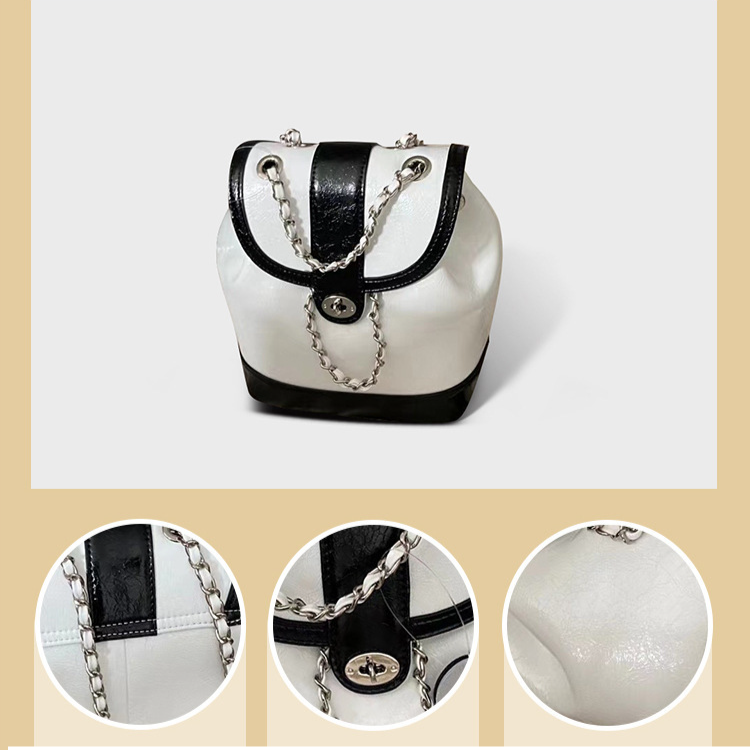 Zaino da donna con piccola catena, borsa a tracolla in pelle retrò_voghion.com