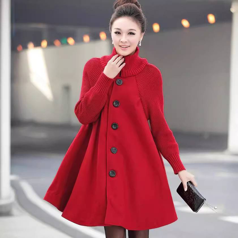 Women's Clothing large size women's mid length loose woolen coat cape woolen windbreaker jacket_voghion.com