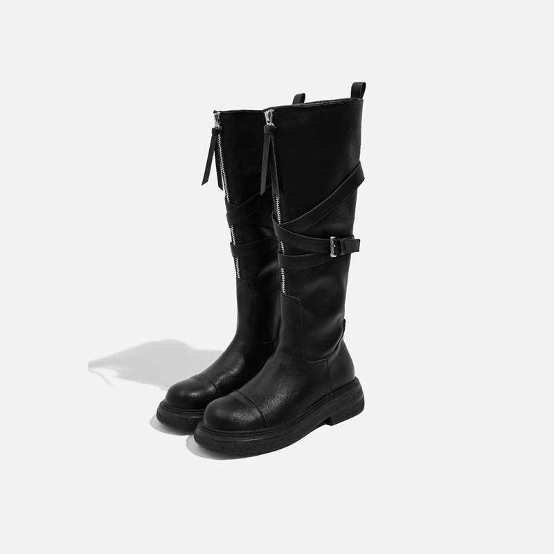 Niche dizájn Hosszú csizma női motoros csizma Női magasított, karcsúsított barna motoros csizma térd alatt_voghion.com