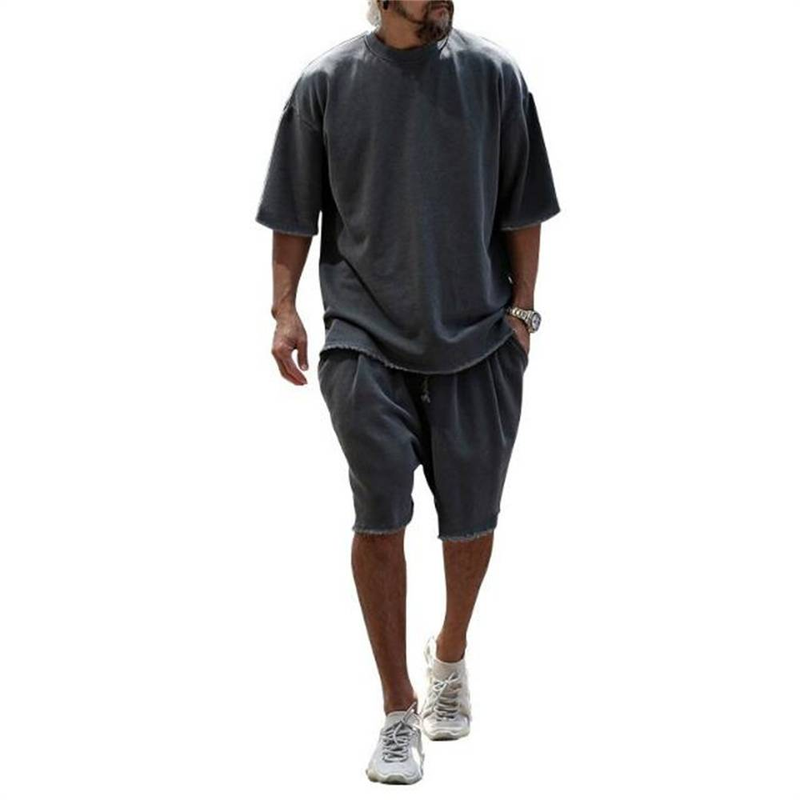 Été 2025 Mode européenne-américaine T-shirt à manches courtes à col rond pour hommes + short à lacets 2 pièces Ensembles de sport décontractés et amples M-3XL_voghion.com