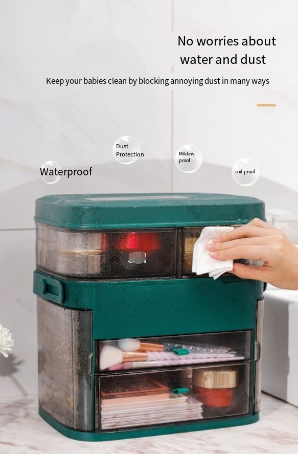 Cosmetic Storage Box Super Hot Large Capacity Portable Skin Care Box With Mirror Makeup King Gold_voghion.com
