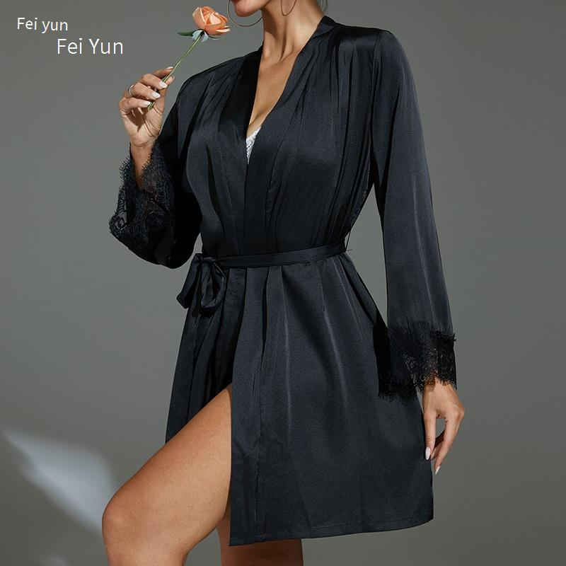 Peignoir de bain en soie pour homme, chemise de nuit, pyjama mi-long, maille à pois, épissure de soie glacée, vêtements de maison_voghion.com