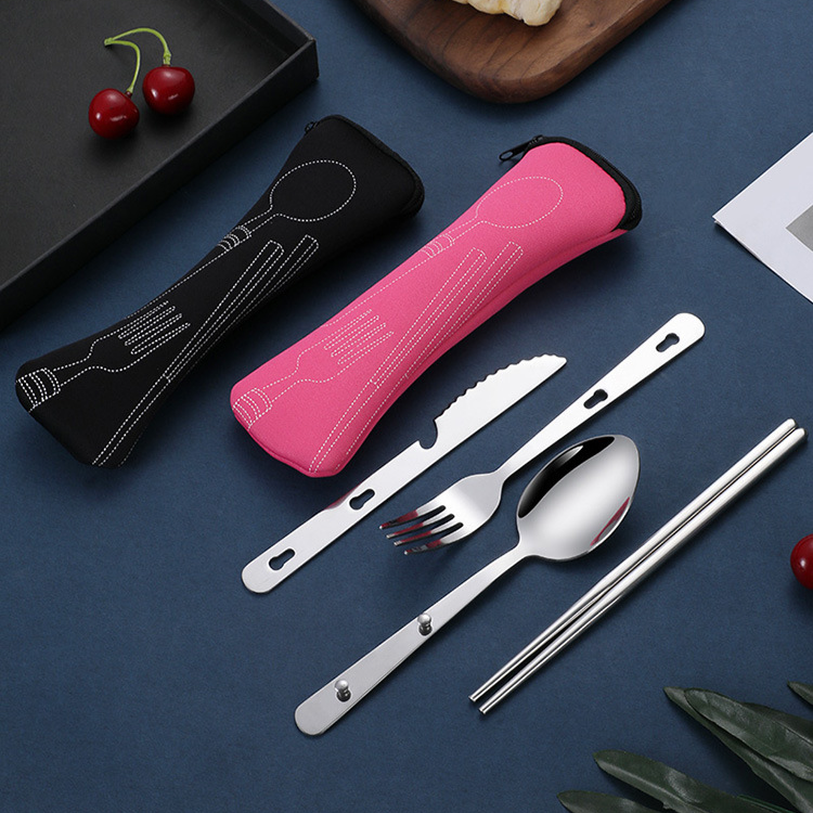 Outdoor-Geschirr Knochen Tasche Edelstahl Geschirr Tragbare Set Essstäbchen Löffel Set Outdoor Reise Messer Und Gabel Löffel Set_voghion.com