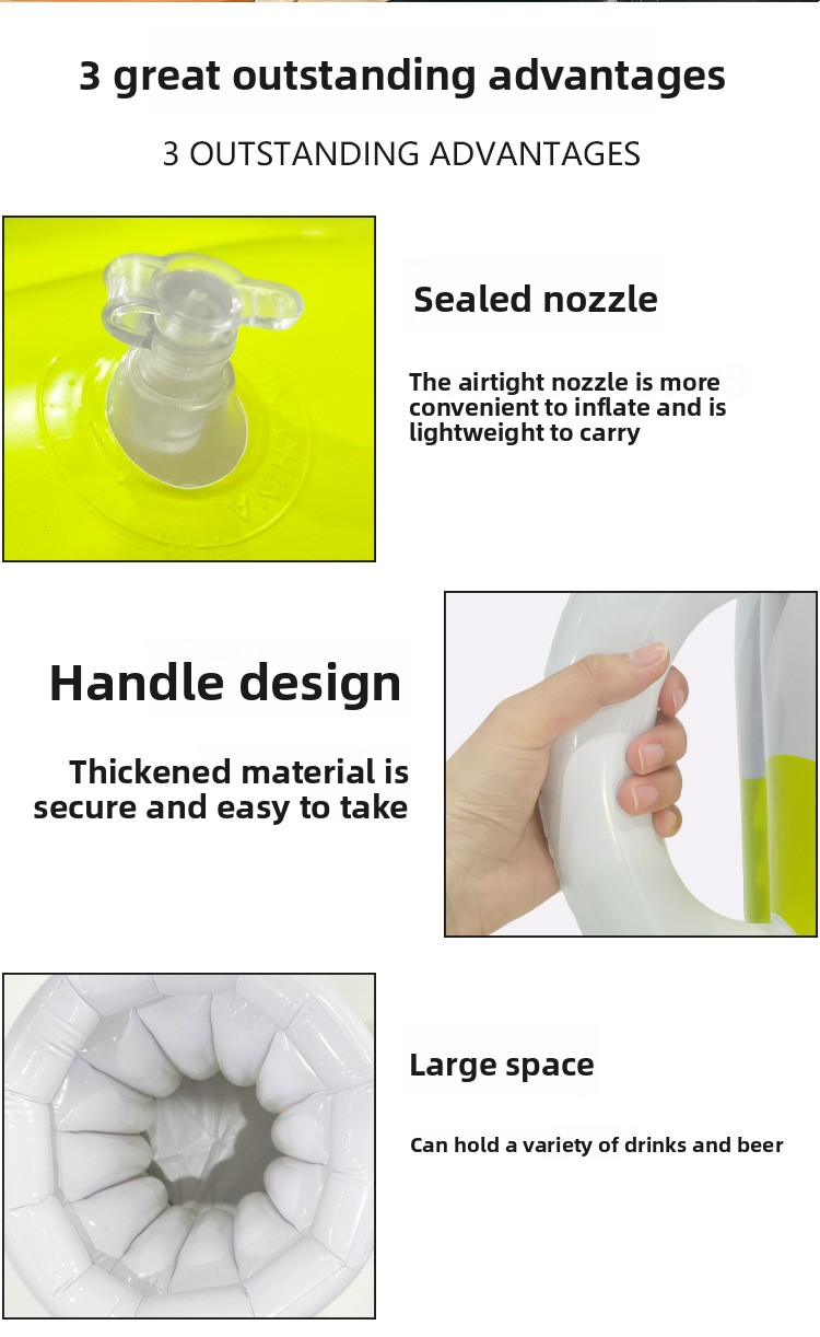 Aufblasbarer Bierkühler und Becher – tragbarer PVC-Eiskübel für Camping, Strand und Partys im Freien (robust, auslaufsicher, multifunktional)_voghion.com