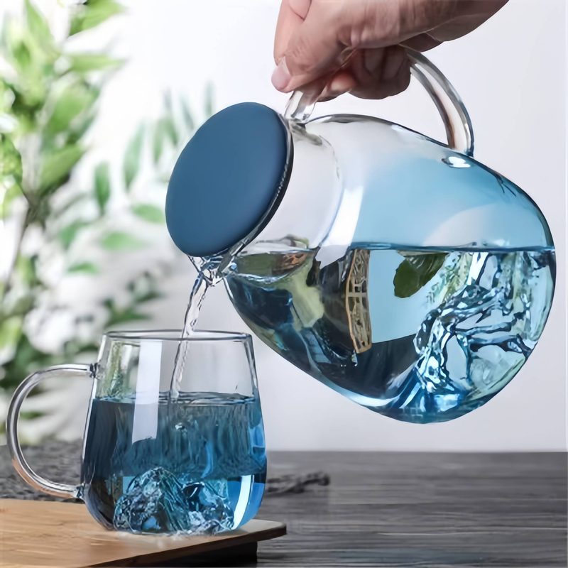 Set di brocche in vetro – Caraffa resistente al calore da 1,2 l con 2 tazze abbinate, perfette per tè, succhi, latte e cold brew – Elegante confezione regalo_voghion.com