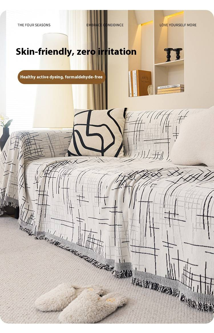 Nordischer minimalistischer Chenille-Sofabezug – gestreiftes Design, vollständiger Schutz für Anbausofas, benutzerdefinierte Größen (180–420 cm), mehrere Farben_voghion.com