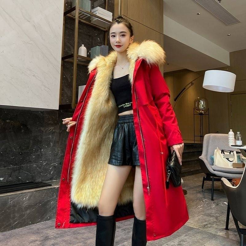 Parka invernale da donna con collo staccabile in pelliccia sintetica di volpe e fodera in visone, lunghezza lunga/regolare, capospalla elegante e caldo._voghion.com