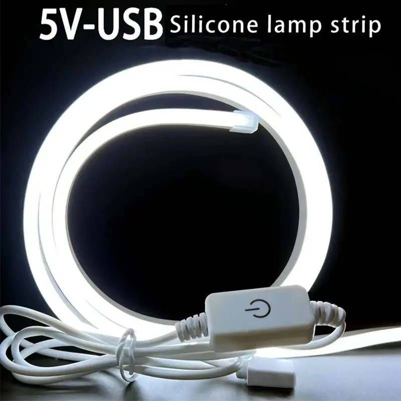 Tira de luz de neón flexible con control táctil USB de 5 V, LED impermeable y ajustable para decoración del hogar y retroiluminación del dormitorio._voghion.com