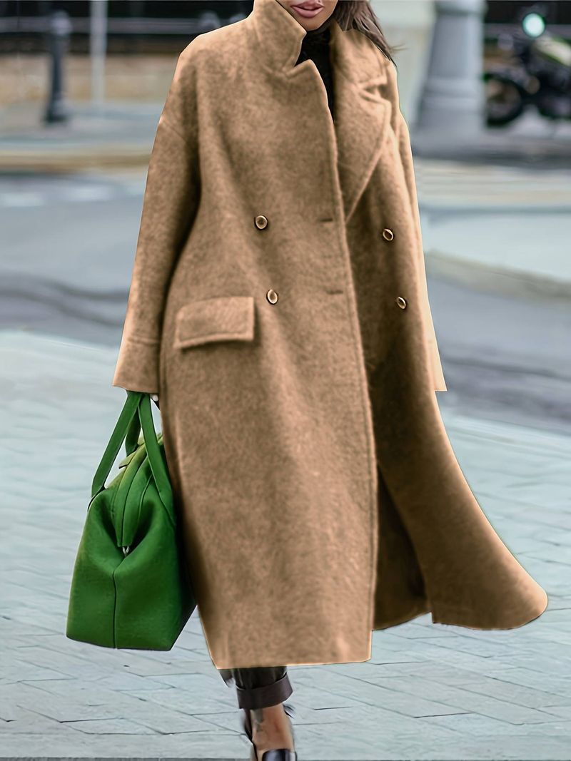 Elegant Long Wool Coat For Women - Oversized Lapel Trench Coat In Solid Green/Black/Camel - Plus Size Winter Coat For Office & Casual Wear_voghion.com