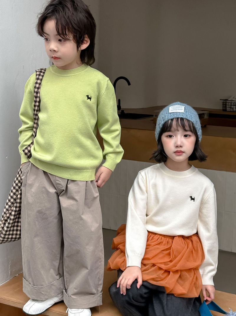 Children's Knitted Girls, Autumn Winter New Embroidered Loose Fit Round Neck Stylish Base Sweater For Boys And Girls_voghion.com