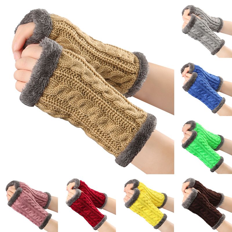 Unisex Fleecehandschuhe Gestrickte fingerlose Handschuhe mit Achterdrehung Kurze warme Manschette mit Fleecehandschuhen_voghion.com