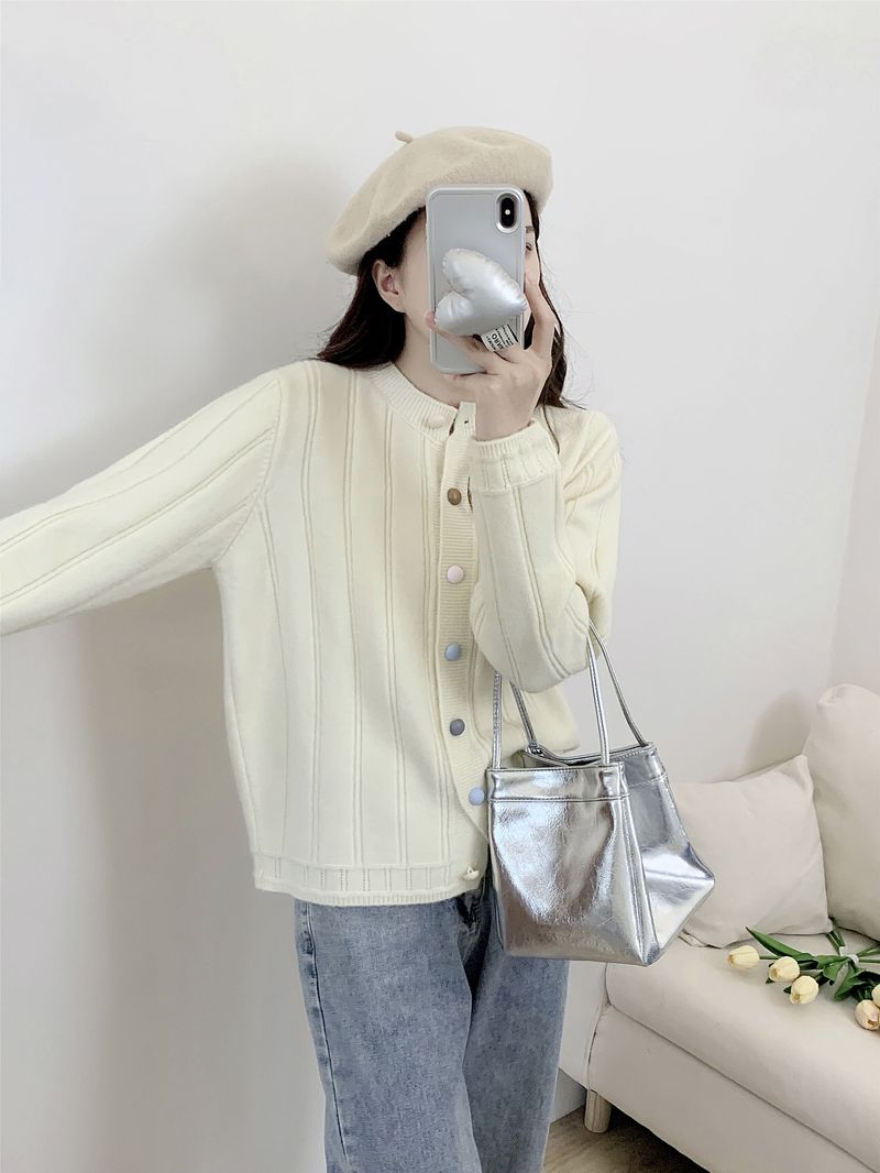 Nieuwe zoete, luie, kleurrijke ronde hals gebreide cardigan, vroege herfst winter binnentrui jas_voghion.com