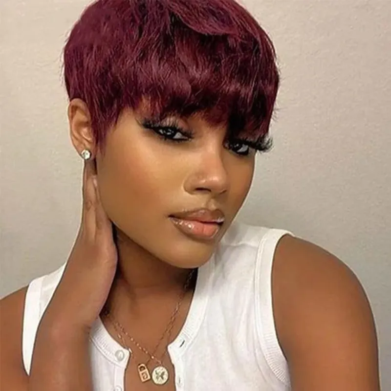 Korte Bobpruiken Rechte pruik van menselijk haar met pony Peruaanse maagdelijke haar Pixie Cut-pruik Goedkope pruik van menselijk haar voor zwarte vrouwen_voghion.com