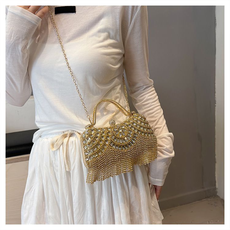 Handtasche für Frauen Abendtaschen Strass Set Diamant Flash Fringe Hand Kette Box Frau_voghion.com