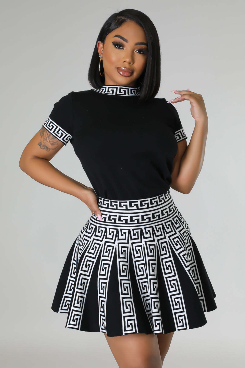 Vêtements pour femmes Mode col rond manches courtes plissé deux pièces tricoté imprimé pour femmes_voghion.com