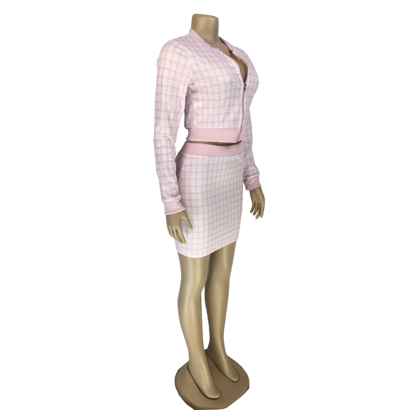 Abito da donna in due pezzi a maniche lunghe filettato stampato stampato alla moda in stile piccolo profumo_voghion.com