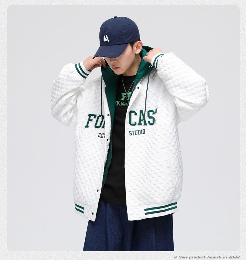 Chaqueta holgada informal con dos capuchas bordadas para uniforme de béisbol de hombre_voghion.com