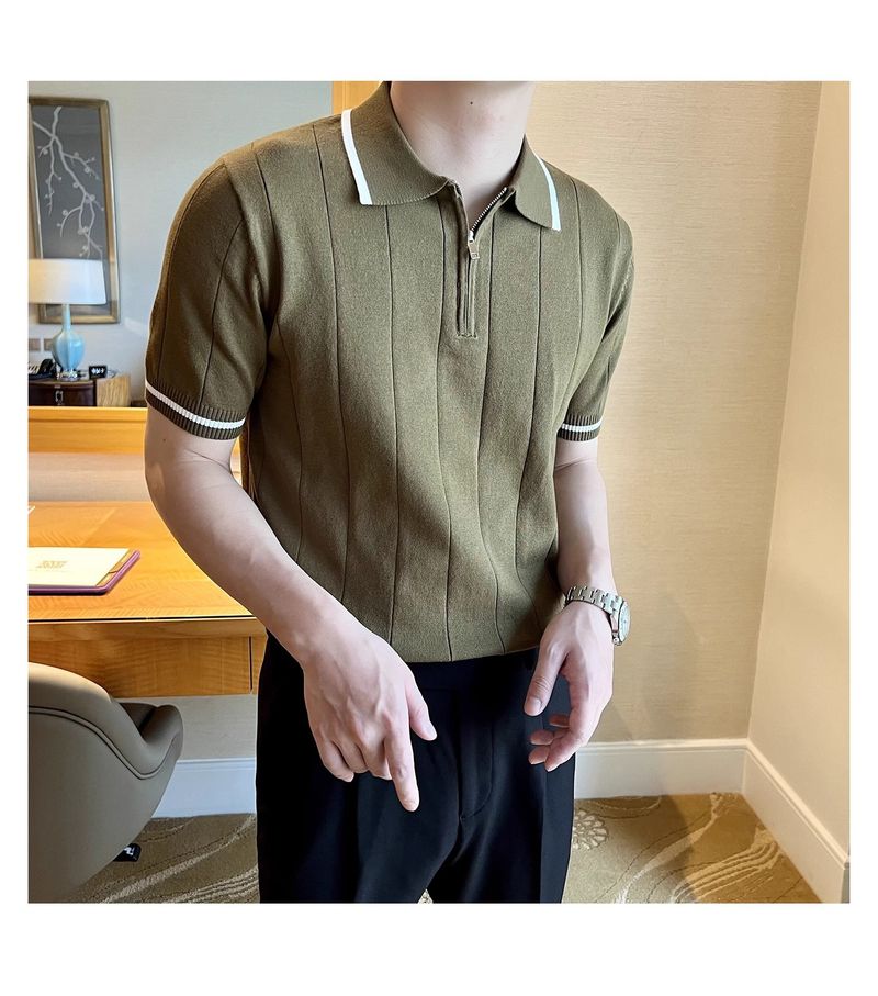 Performance-Poloshirt für Herren – Atmungsaktives Strickoberteil mit halbem Reißverschluss und Kontrastkragen_voghion.com