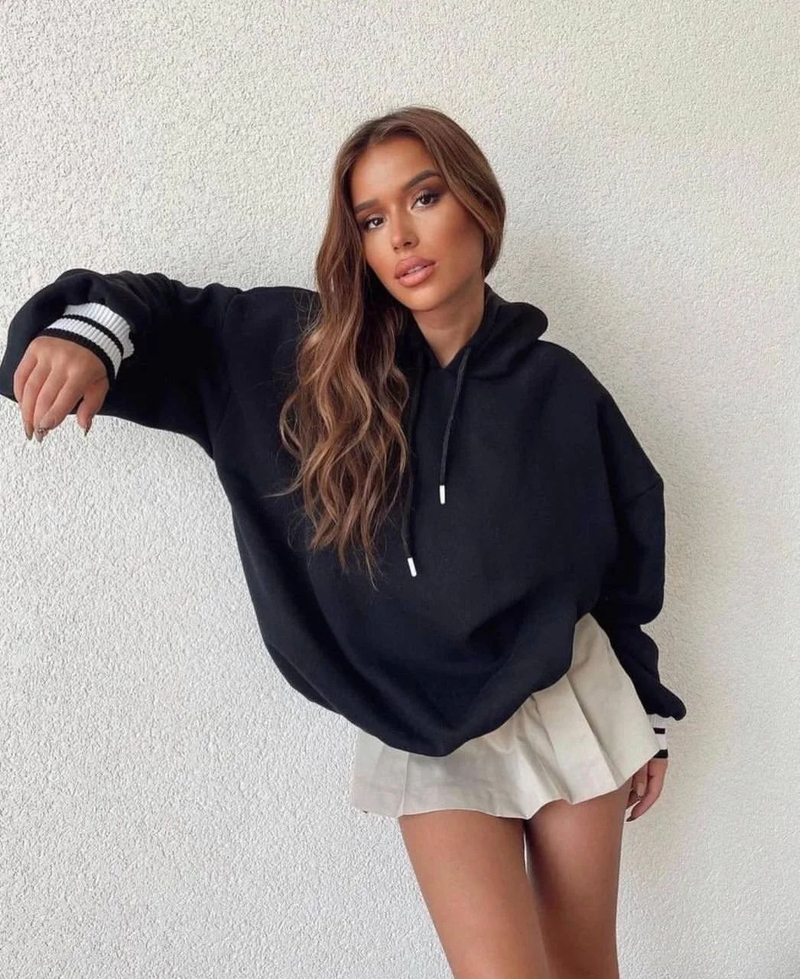 Women's clothing casual fashion printed thickened versatile tops long-sleeved hooded sweatshirt for women_voghion.com