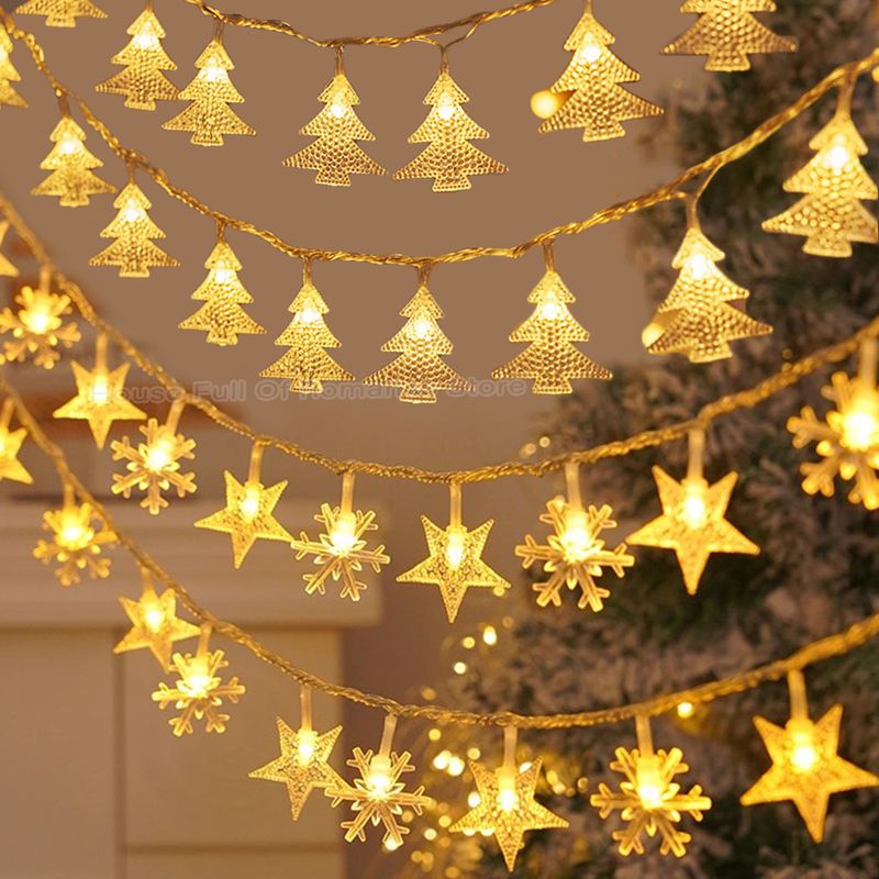 Christmas String Lights LED Acrylic Clear Star Snowflake Xmas Tree Long Lamp Strings Light Hanging Ornaments Home Party Decor_voghion.com