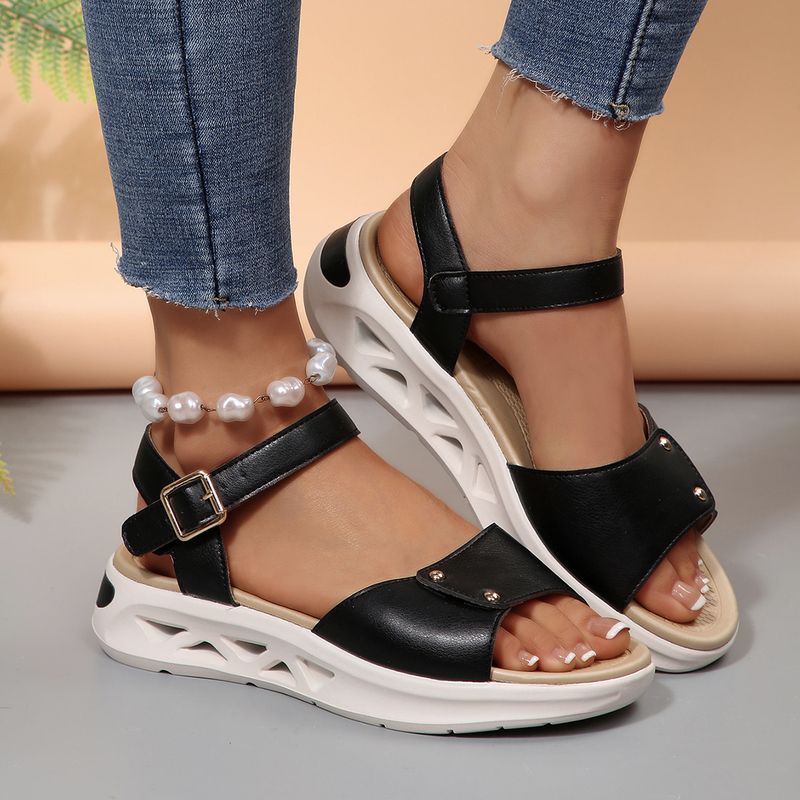 Shoes Wedge Heel Sandals For Outdoor Wear Vacation One Strap Thick Soled Beach Sandals_voghion.com