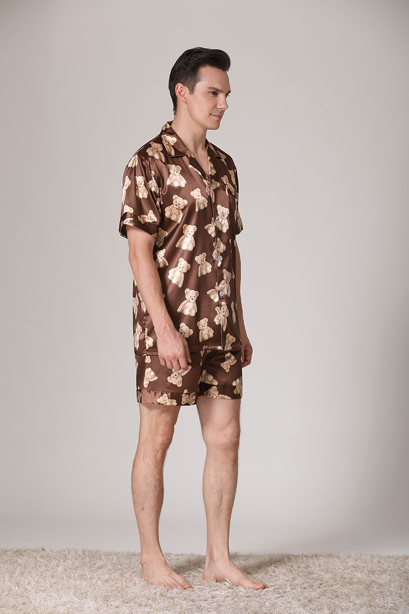 Men's clothing men's large size loose home clothes summer men's breathable thin short-sleeved shorts ice silk pajamas set_voghion.com