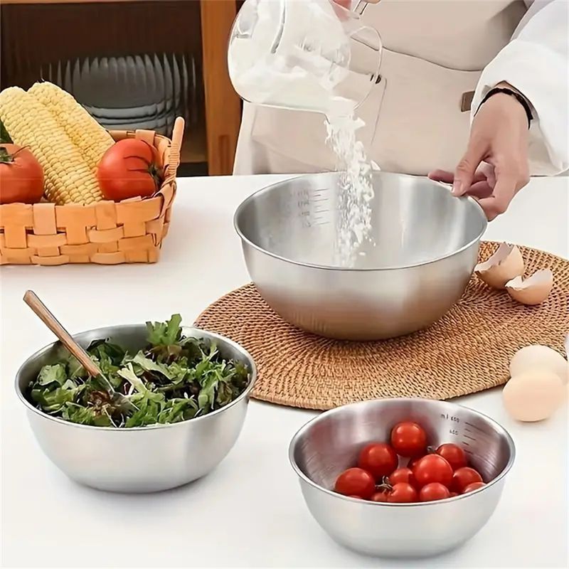 Edelstahlschüssel-Set mit Waage, zum Kochen, Backen, Aufbewahren von Lebensmitteln, Rührschüsseln mit großer Kapazität für die wichtigsten Küchenutensilien zu Hause_voghion.com