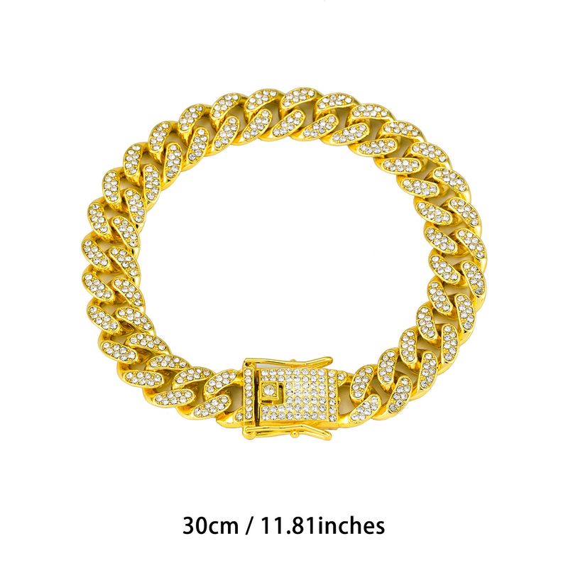 Surface Curved Polished Base 13mm Classic Cuban Chain Inlaid Diamond Alloy Hip-Hop American Style Men's Jewelry_voghion.com