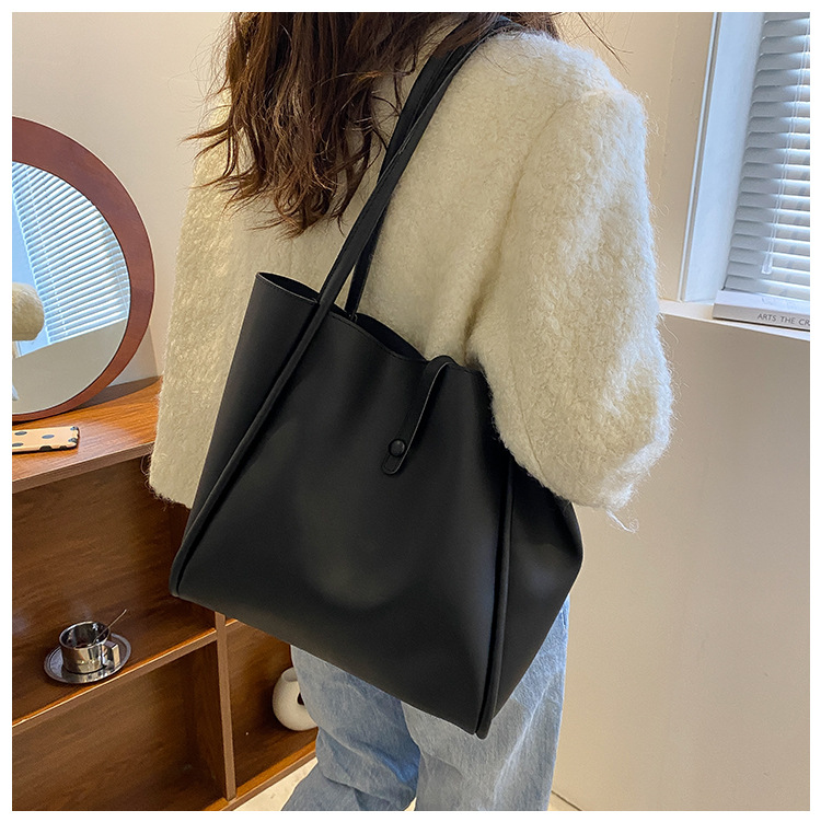 Koreanische Version einfarbige Muttertasche 2024 neue Damentasche einfache tragbare Tragetasche große Kapazität_voghion.com