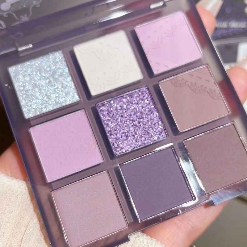 9 Colors Purple Eyeshadow Palette Gliter Sequins Highlighter Matte Eyeshadow Long Lasting Shimmer Beauty smoky Eye_voghion.com