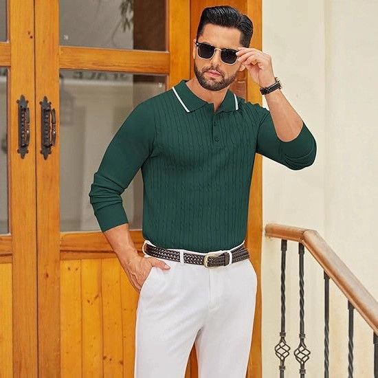 Men’s Textured Knit Sweater – Autumn Loose-Fit Crewneck Pullover With Jacquard Pattern (S-XXL, Moisture-Wicking, Black/Brown/Green, Business Casual)_voghion.com