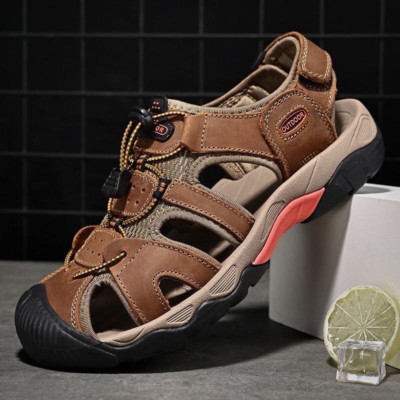 Große Sommersandalen, Outdoor-Wanderschuhe aus Rindsleder mit oberer Schicht, lässige Strandschuhe für Herren_voghion.com