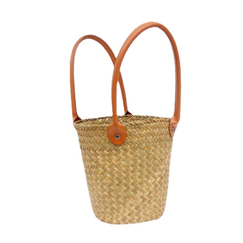 2025 Neue Eimer-Strohtasche, modisches, vielseitiges Design, einzelne Schulter-Umhängetasche, stilvolle handgewebte Handtasche für Frauen_voghion.com