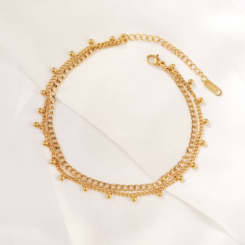 Cavigliera classica alla moda in acciaio inossidabile con perline rotonde e nappa, a doppio strato, per donna, da spiaggia, gioielli per i piedi_voghion.com