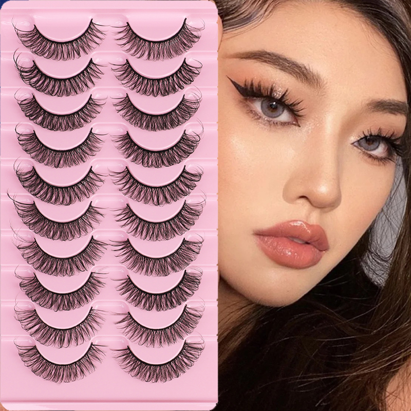 3D Faux 10Pairs Mink Lashes Fluffy Wispy Volume Natural Long False Eyelashes Handmade Reusable Makeup Fake_voghion.com