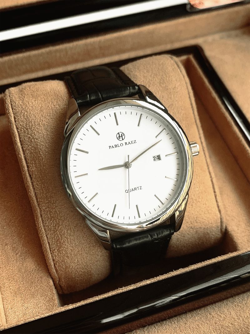 PABLO RAEZ Simple And Fashionable Young Men's Casual Leather Waterproof Calendar Watch On Time Student Watch Gift_voghion.com