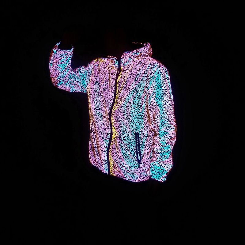 Men's Clothing Spring and Autumn Personalized Colorful Pattern Full Reflective Jacket Outdoor Sports Jacket Men's Hooded Laser Night Vision Jacket_voghion.com