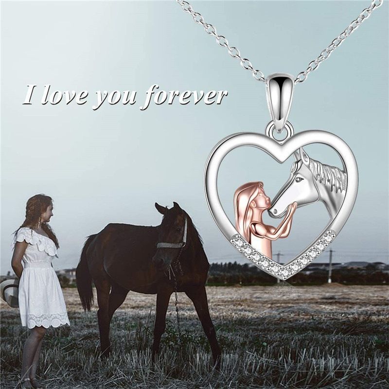 Collana con ciondolo a forma di cuore a forma di clavicola, regalo per amante, con ragazza e cavallo_voghion.com