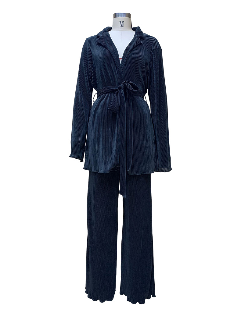 Cintura da donna tinta unita, camicia ampia a maniche lunghe e pantaloni, abito a due pezzi autunno e inverno_voghion.com