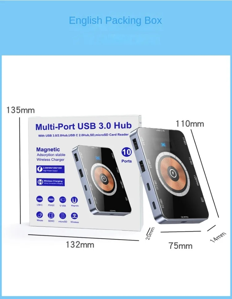 8 az 1-ben USB C Hub 5Gbps C típusú dokkolóállomás 15W vezeték nélküli gyorstöltés TF/SD kártyaolvasó QC/PD tápcsatlakozó telefonhoz és számítógéphez_voghion.com