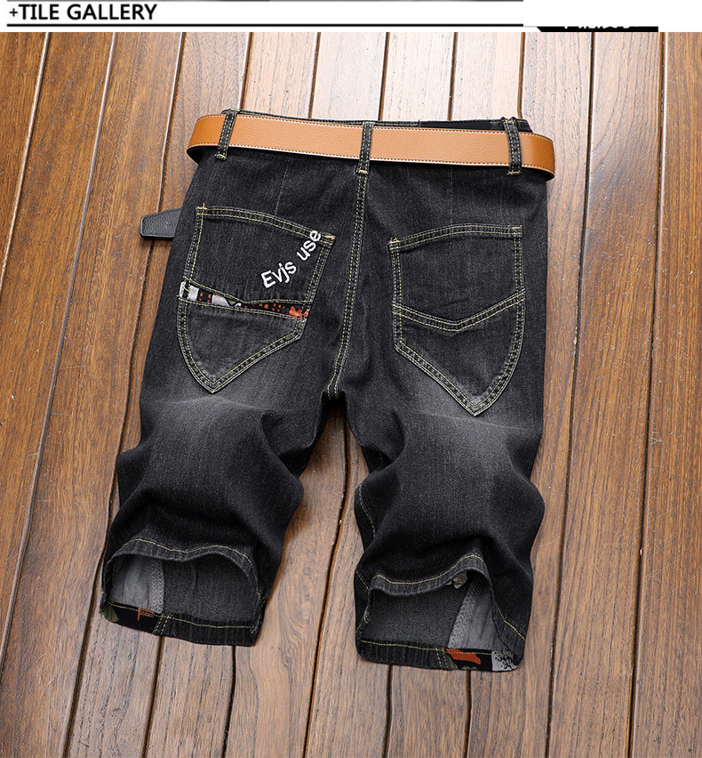 Herrenbekleidung Hipster Sommerjeans Herren Cropped Hose Bestickte Schwarze Stretch Slim Straight Mid-Length Hose_voghion.com