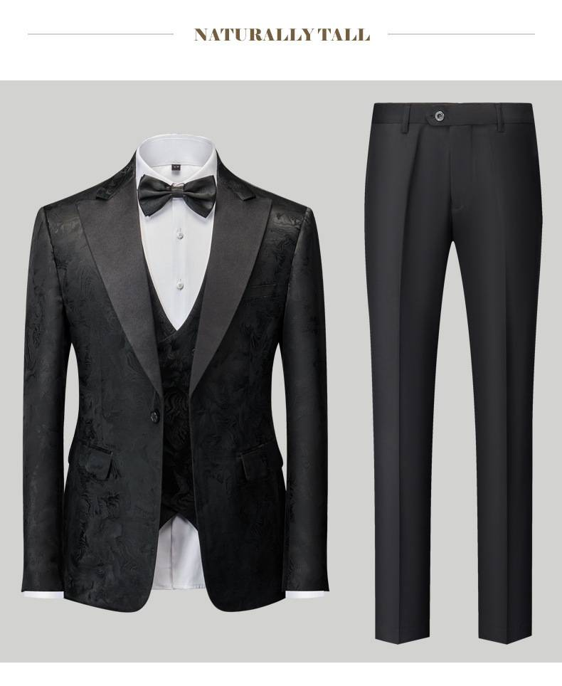 Neu Dreiteiliges Anzugkostüm für die Hochzeit des Bräutigams mit Slim Fit und Aufdruck für Herren_voghion.com