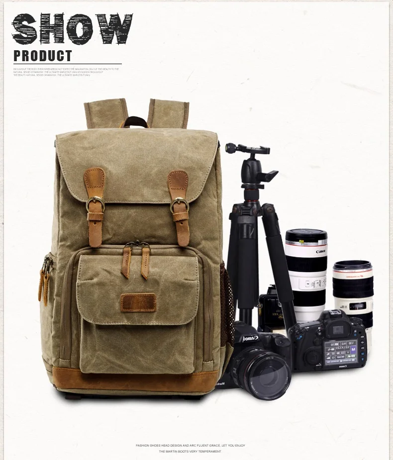 Vandeniui atspari vaškuota drobinė fotoaparato kuprinė lauko krepšiui daugiafunkcis fotografijos krepšys, skirtas „Canon Nikon Sony“ skaitmeniniam SLR krepšiui_voghion.com