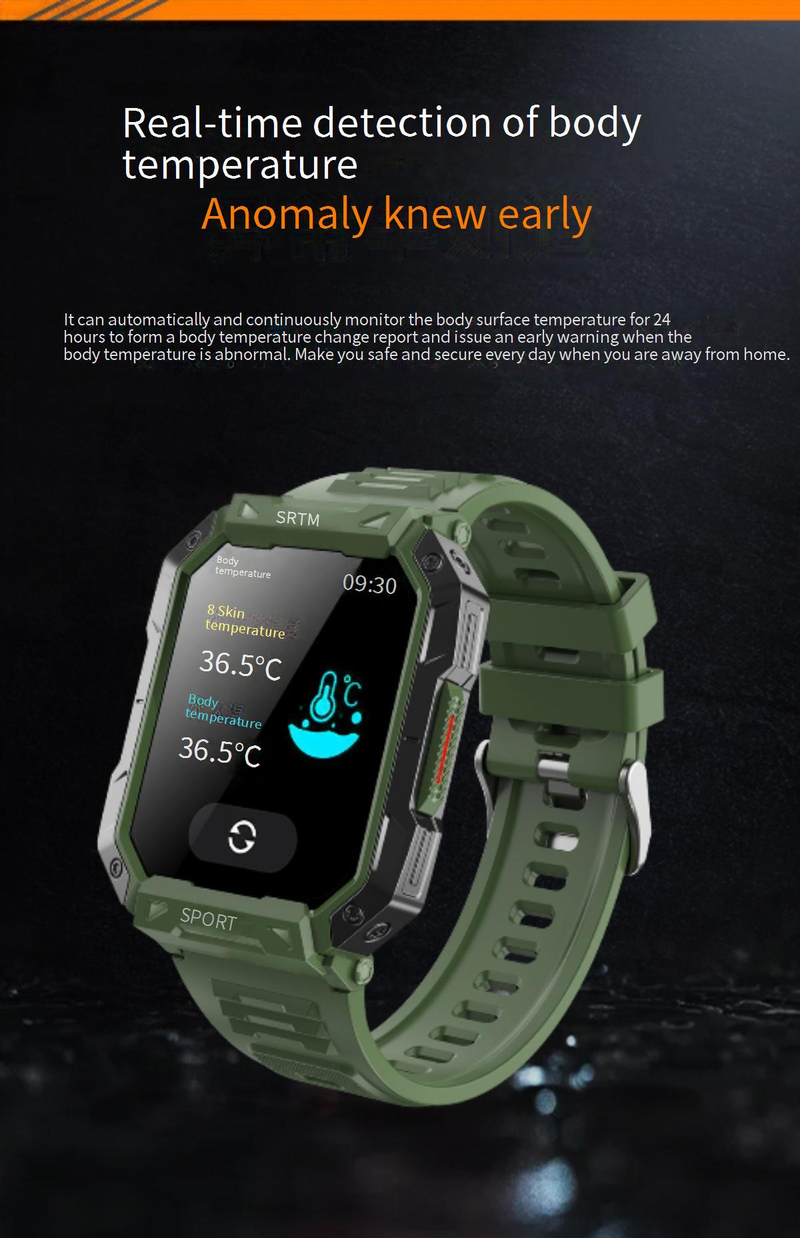 F307 Outdoor Triple Proof Smart Watch Bluetooth Chiamata Cardiofrequenzimetro Braccialetto Sportivo 2.1 Pollici Glicemia Non Invasiva_voghion.com
