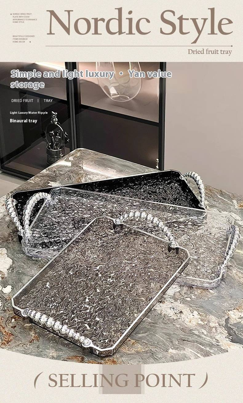 Bandeja estética com ondas e alças - Organizador de copos de cozinha de dupla função e decoração de entrada, acessório fotográfico elegante para decoração de casa_voghion.com