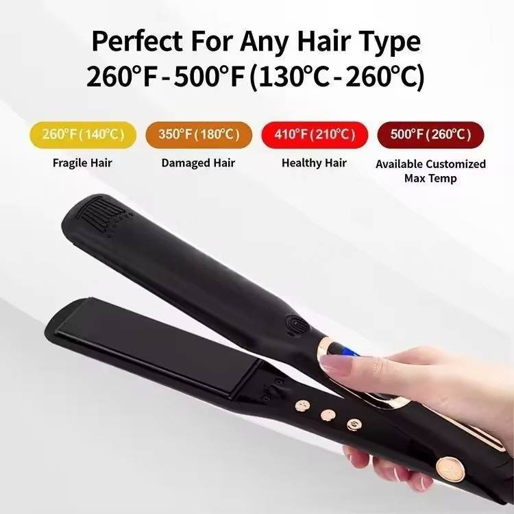 Piastra professionale con display LCD e tecnologia ionica - Piastra per capelli curva extra larga (strumento per lo styling di qualità professionale a riscaldamento rapido di 260 °C)_voghion.com