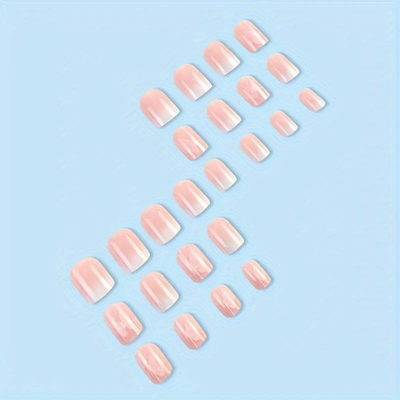 24 unghie finte corte quadrate - effetto farfalla bianco lucido con strisce, facili da applicare con colla e lima, vestibilità naturale per l'uso quotidiano_voghion.com
