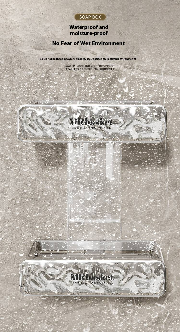 An der Wand montierter Seifenhalter mit Saugnapf, transparente Seifenschale mit Gletschermuster, PET-Seifenbox mit Drainage, Badezimmer-Organizer für Dusche und Waschbecken_voghion.com