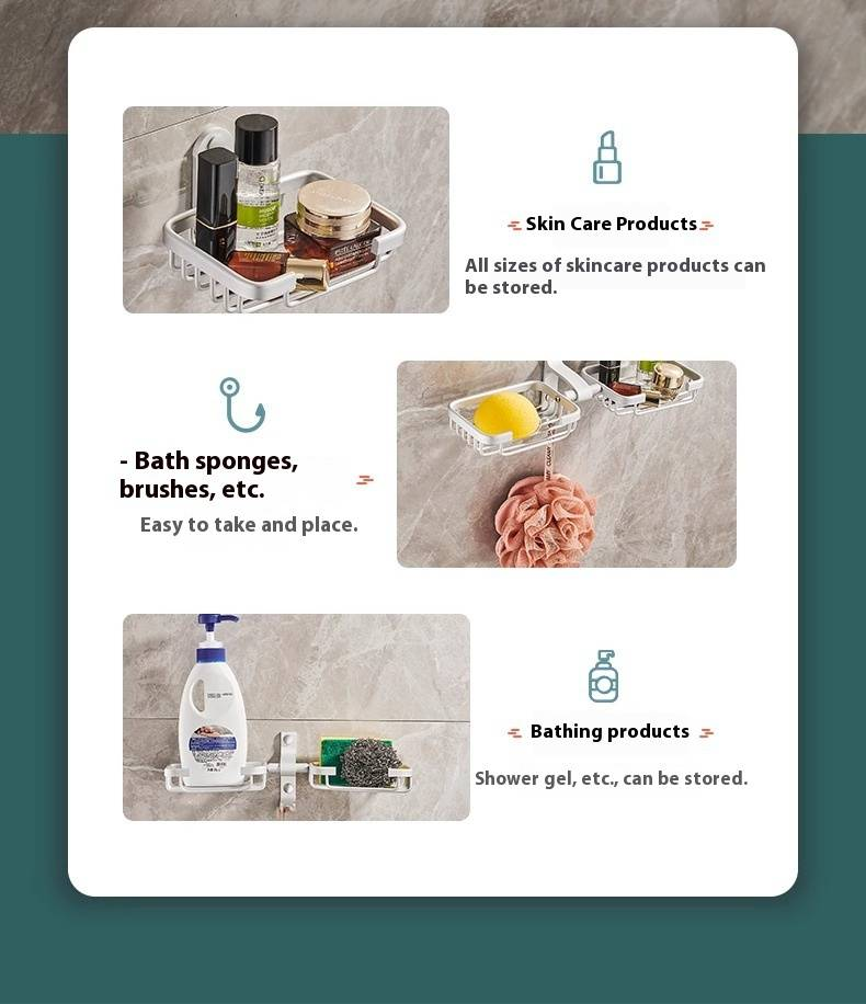 Jabonera de aluminio inoxidable: organizador de baño de pared sin taladros y con orificios de drenaje (plata elegante, opciones individual, doble y triple)_voghion.com